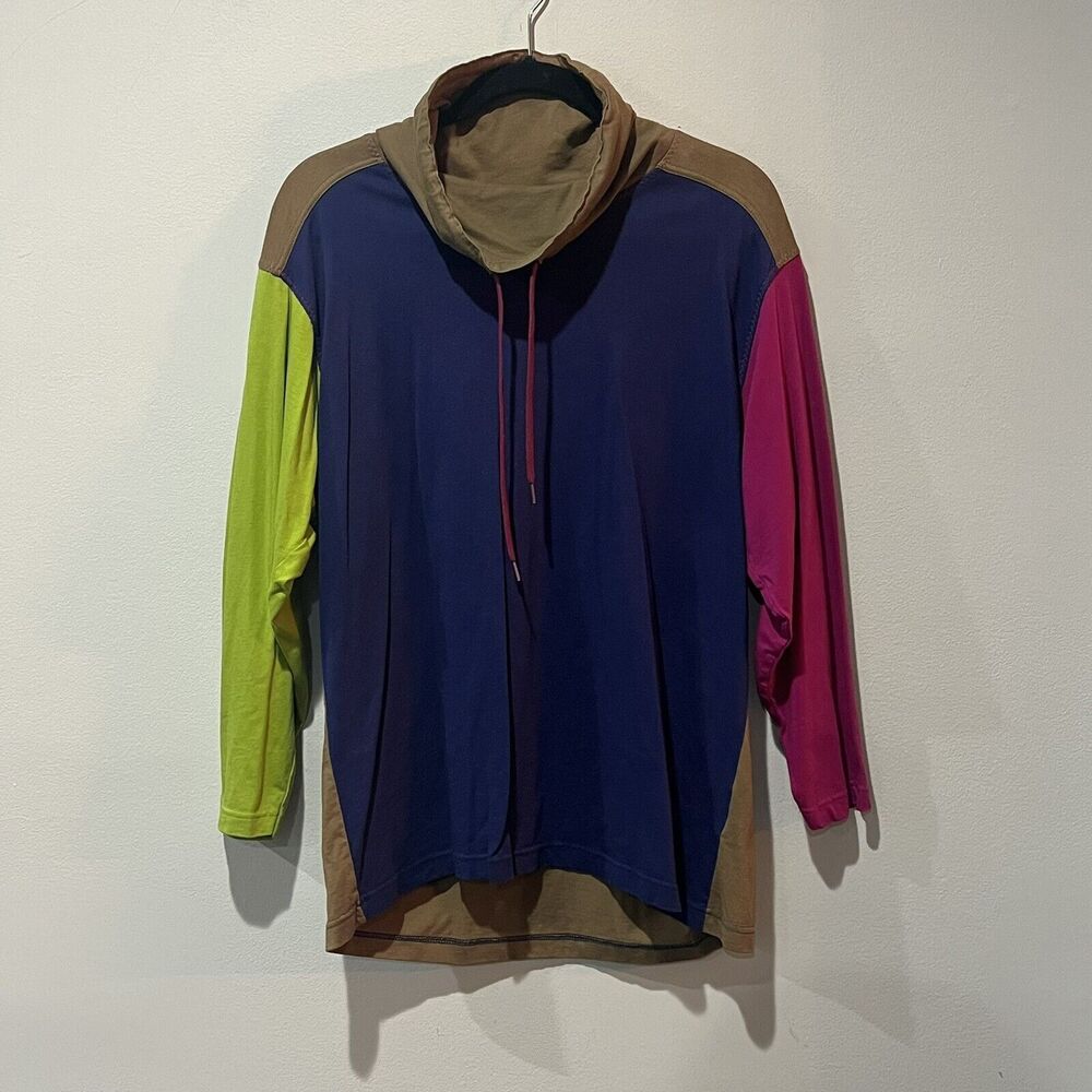 Colorblock Long Sleeve Funnel Neck Top - Navy with Lime & Fuchsia